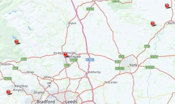 Tour map for Harrogate Spring Show & The Gardens of Yorkshire