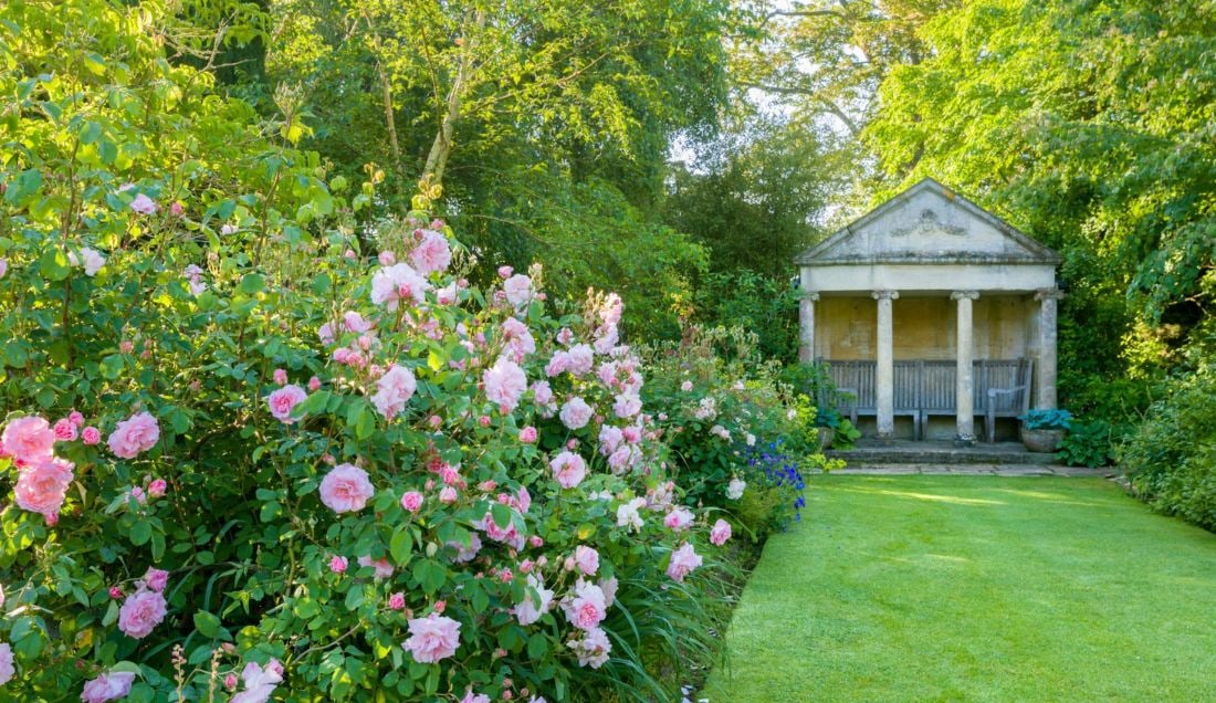 Admire the Classical Temple at The Courts Garden.